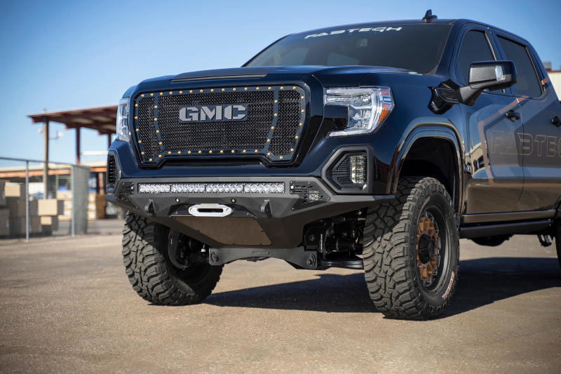 GMC Sierra 1500 Bumper - Front - Addictive Desert Designs - Stealth Fighter w/Winch Mount, Sensor Cutouts - Hammer Black - 2019